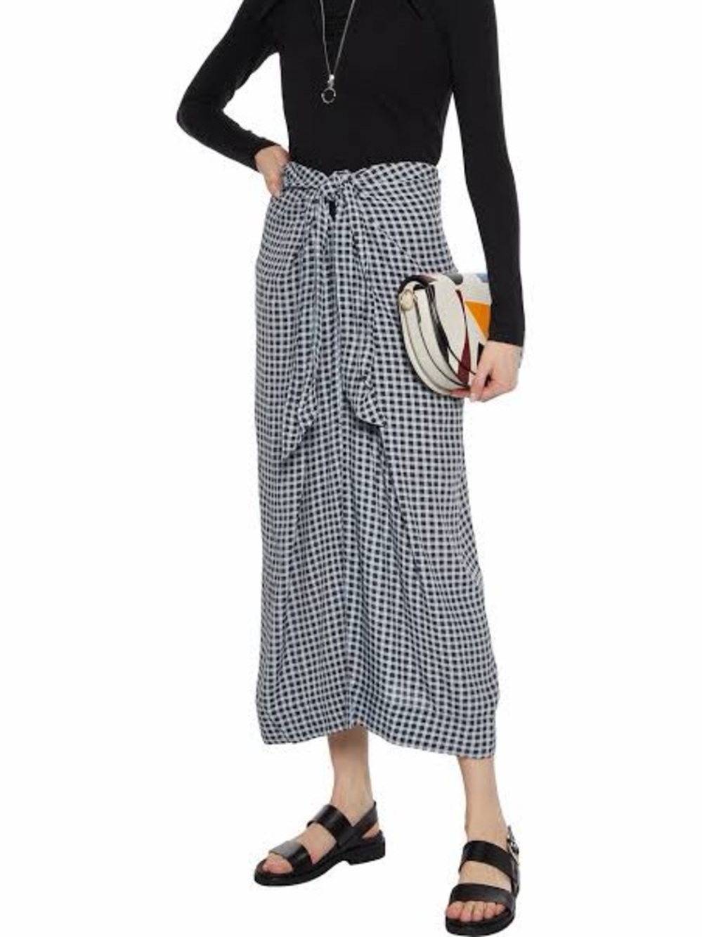 Gianni Gingham Tie-Waist Maxi Skirt Sz 36